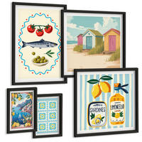 BILDER SET 5er Set - 50x50 cm & 20x30 cm & 40x60 cm Schwarzer Rahmen - Blumenwein Mailand Paris - Schwarz, Kunststoff (40/60cm) - TULUP