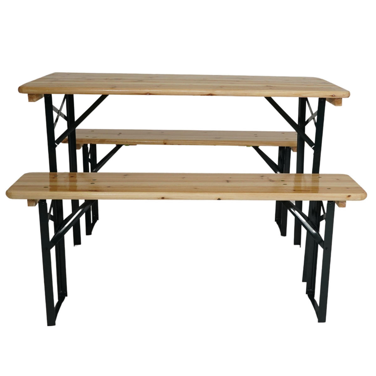 BIERZELTGARNITUR WIESN klappbar 116cm breit 3-teilig lackiertes Holz - Schwarz/Naturfarben, Holz/Metall - CHEFGASTRO