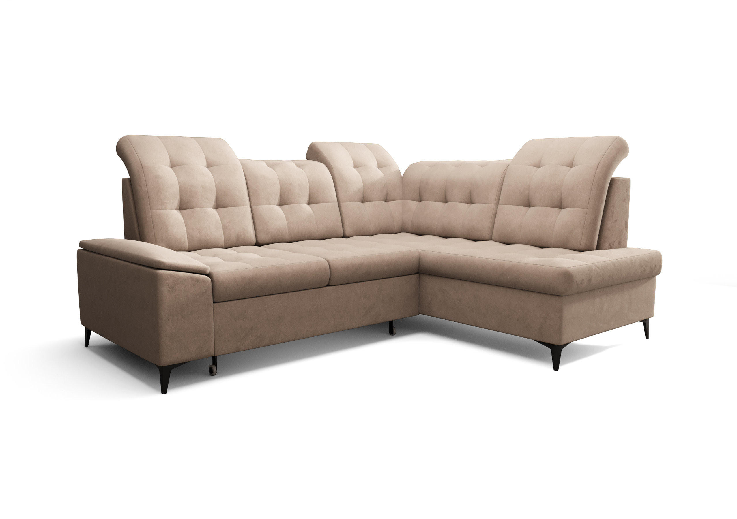 ECKSOFA KONGO RBN16, Eckcouch in L-Form mit Schlaffunktion, Farbe: Beige, Velourstoff, Ottomane Rechts - Beige, Textil (268/210cm) - O-Sofa