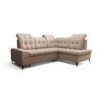 ECKSOFA KONGO RBN16, Eckcouch in L-Form mit Schlaffunktion, Farbe: Beige, Velourstoff, Ottomane Rechts - Beige, Textil (268/210cm) - O-Sofa