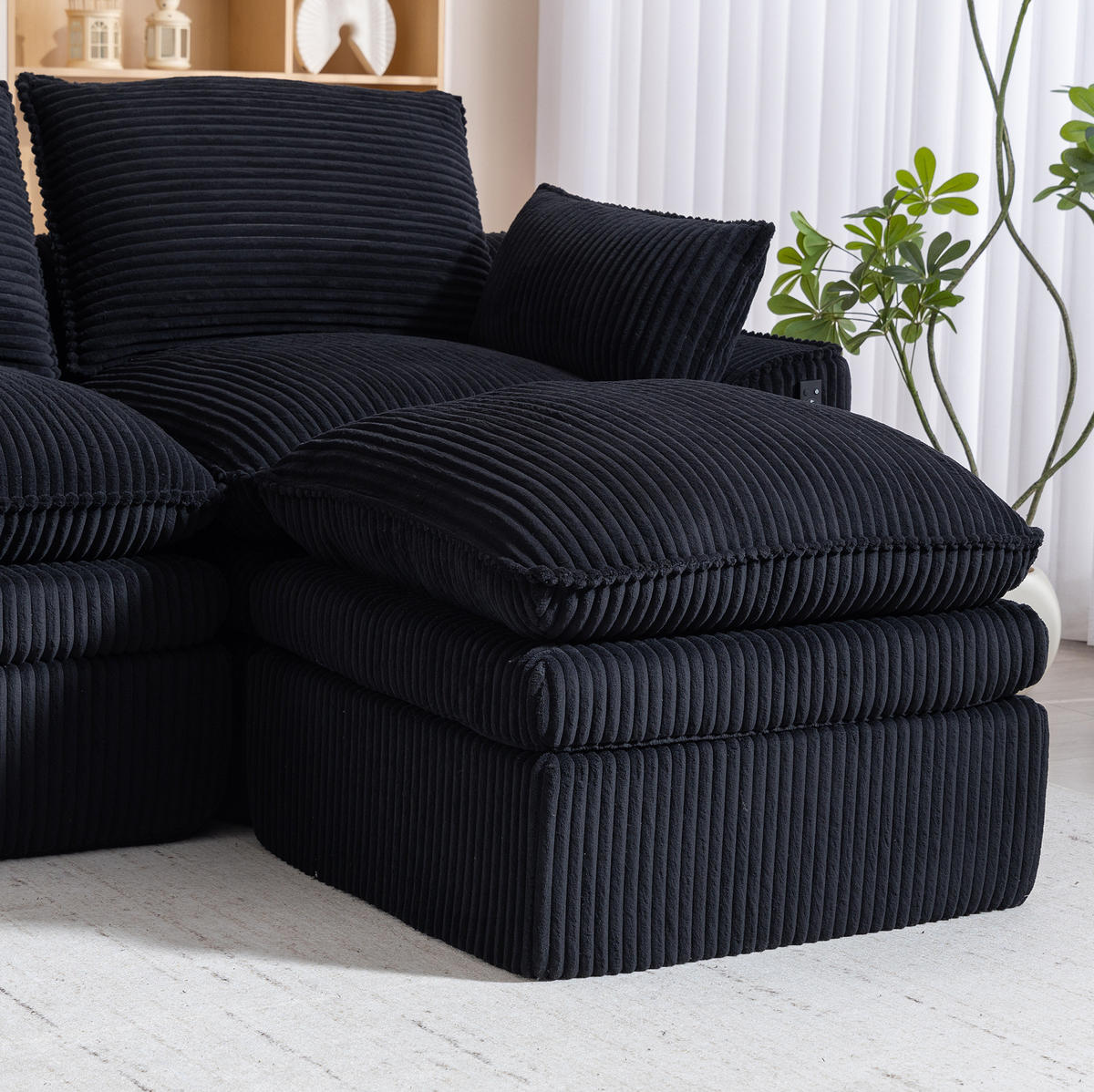 3-STIZER Sofa 263/167/85 cm frei kombinierbar mit Hocker, Seitentaschen und Kissen, Schwarz - Schwarz, Textil (263/85/167cm) - Redom