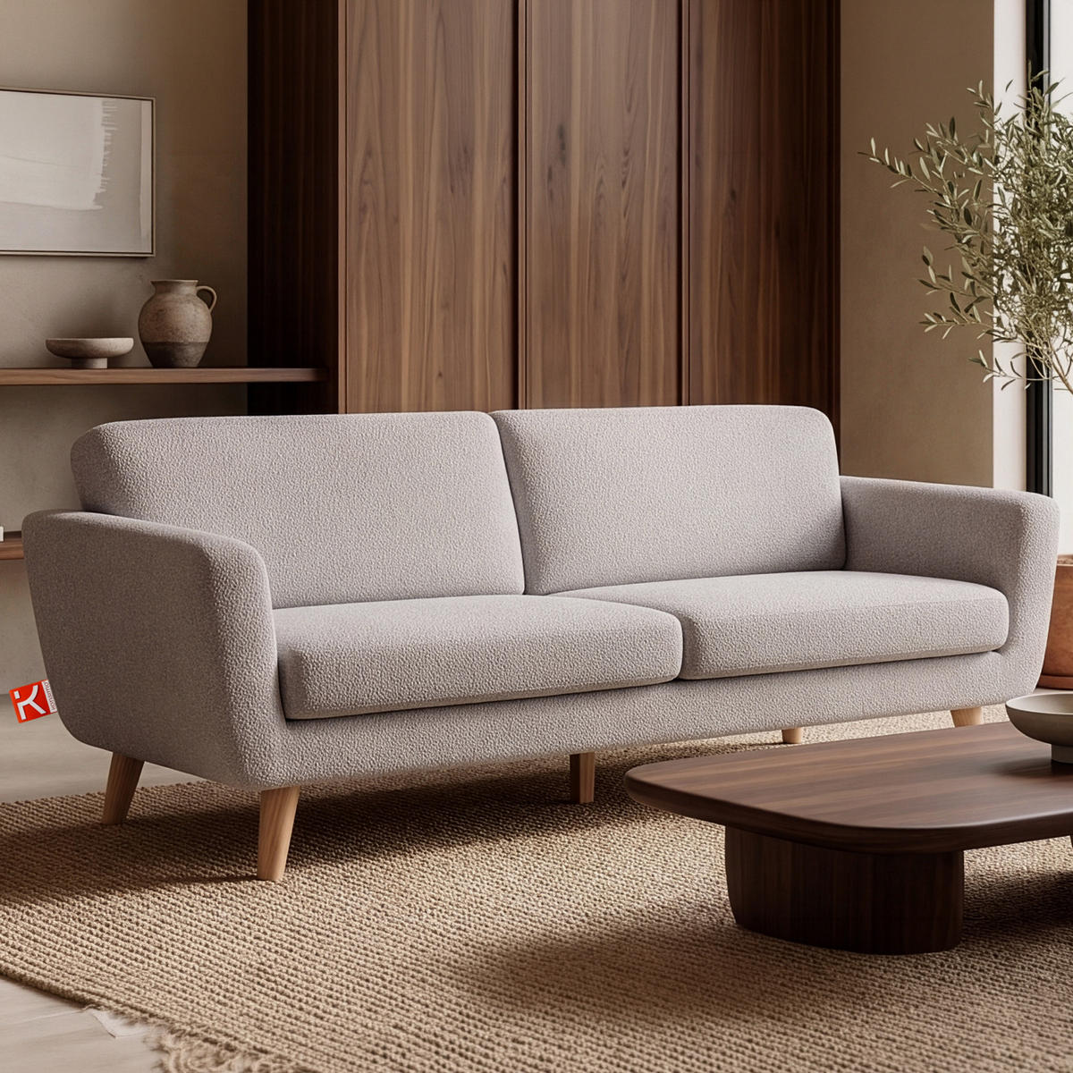 3-SITZER-SOFA TAGIO mit Armlehnen, Hellgrau - Hellgrau/Braun, Buchenholz/Textil (88/80/190cm) - KONSIMO®