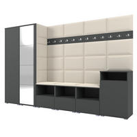 GARDEROBE NELA XII 300 cm (Modulare Flurmöbel Graphit mit Spiegel & Sitzpolster Creme 01 Gigantisches Set) - Silberfarben/Creme, Holz/Holzwerkstoff (300/187/40cm) - Ravio