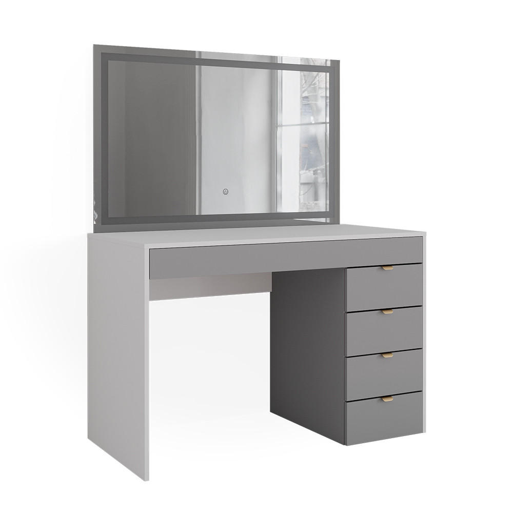 SCHMINKTISCH Elise Weiß/Grau/Grau 115 cm mit LED-Spiegel - Weiß/Grau, Holzwerkstoff (115/76/55cm) - Vicco