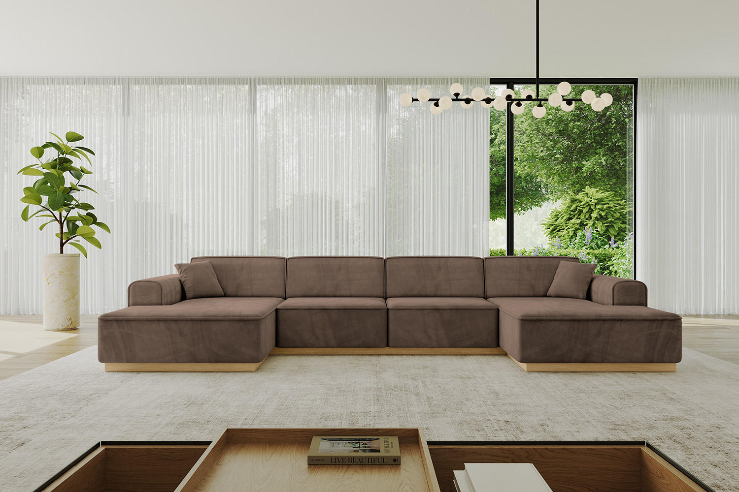 WOHNLANDSCHAFT IREA-U2-v2 - 382x165x81 cm Braun - Braun, Holzwerkstoff/Textil (382/81/165cm) - ALTDECOR