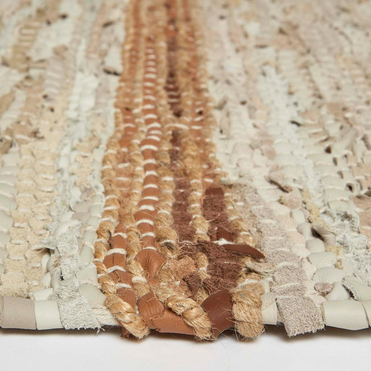 FLICKENTEPPICH-LÄUFER aus Recycling-Leder 66/200 cm - Braun, Leder (66/200cm) - Homescapes