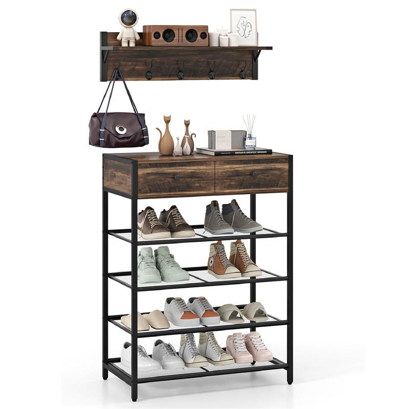 Costway Garderobenständer Braun 64x86x35 cm