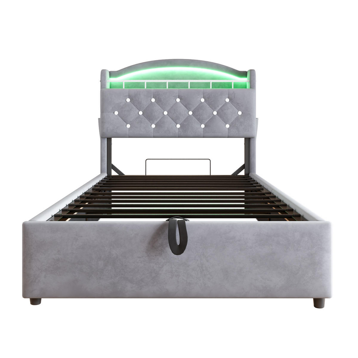 POLSTERBETT 90/200 cm grau mit Stauraum und LED-Beleuchtung - Grau, Textil (90/200cm) - OKWISH