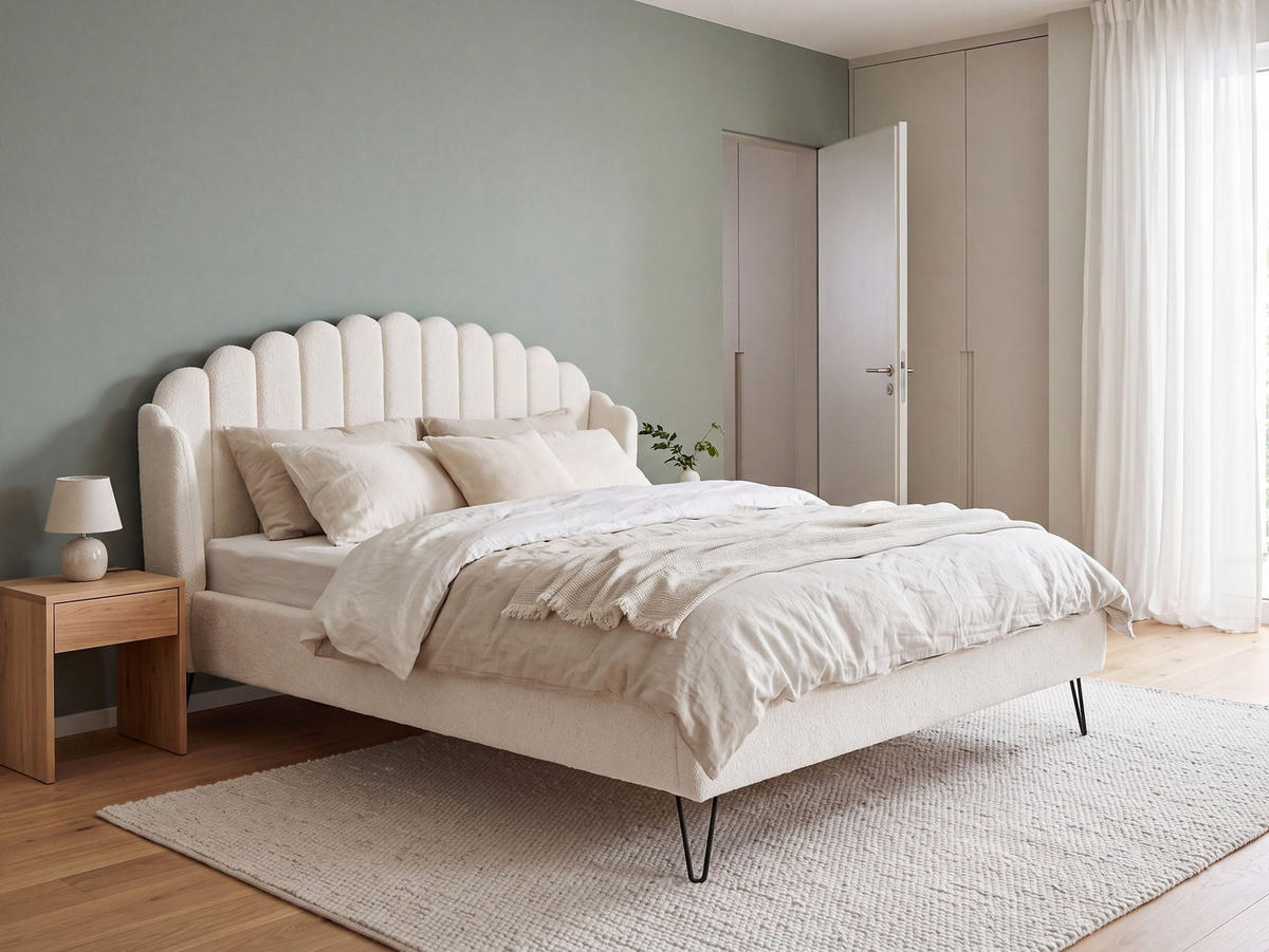 POLSTERBETT mit Lattenrost 140x200 cm Weiß Ambillou - Creme, Textil (140/200cm) - Beliani