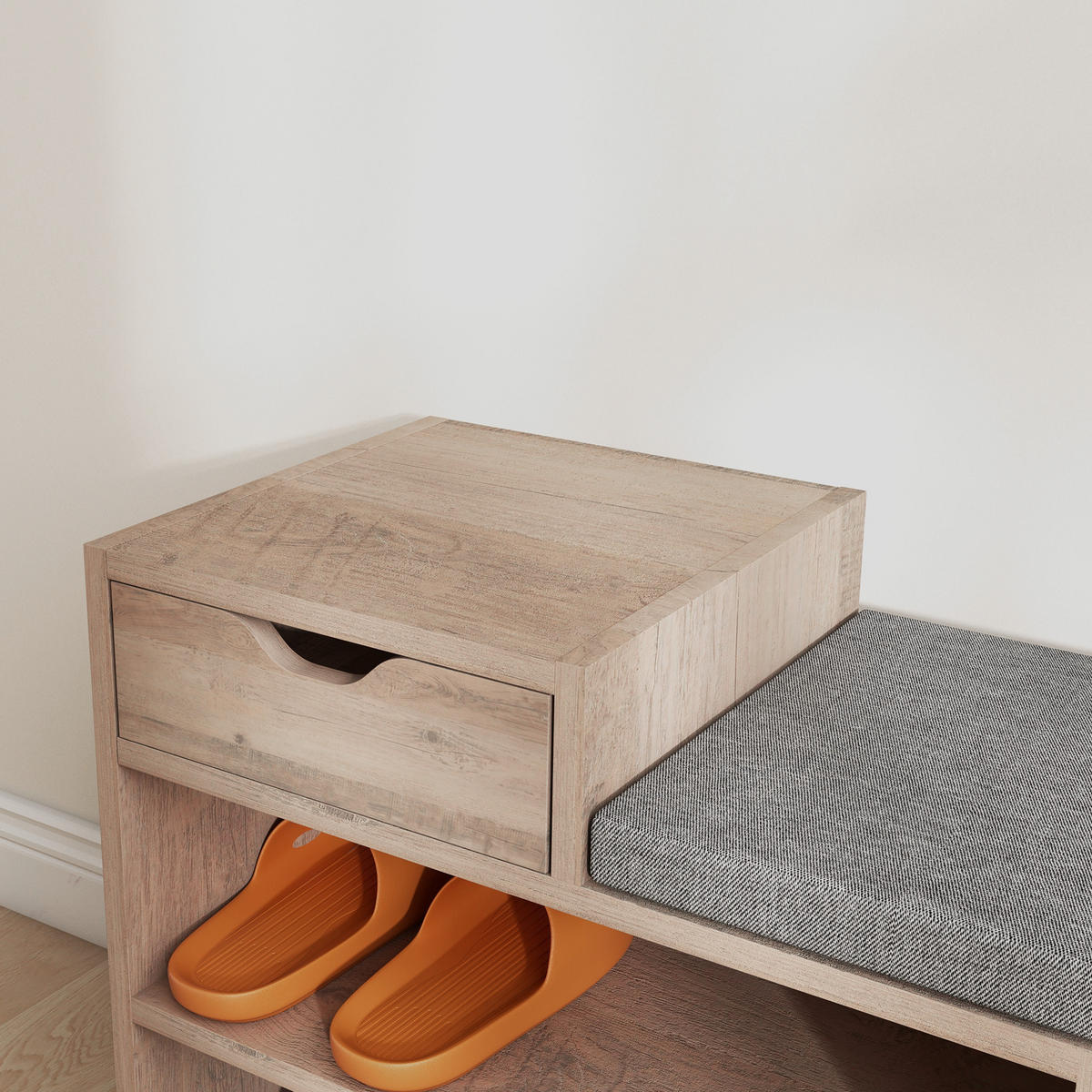 SCHUHBANK Grau 76,5/30/52 cm mit Schublade und Sitzkissen - Grau, Holzwerkstoff (76.5/52/30cm) - PANGIVO