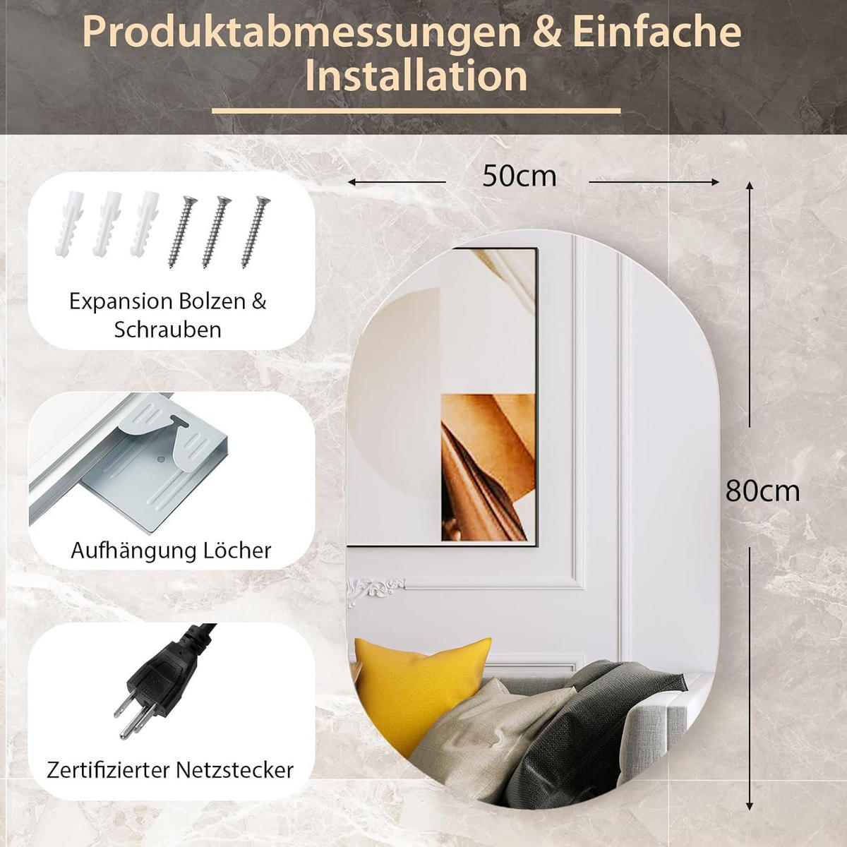 LED ZRKADLO proti zahmlievaniu, strieborné - strieborná, sklo (50/80/3cm) - COSTWAY