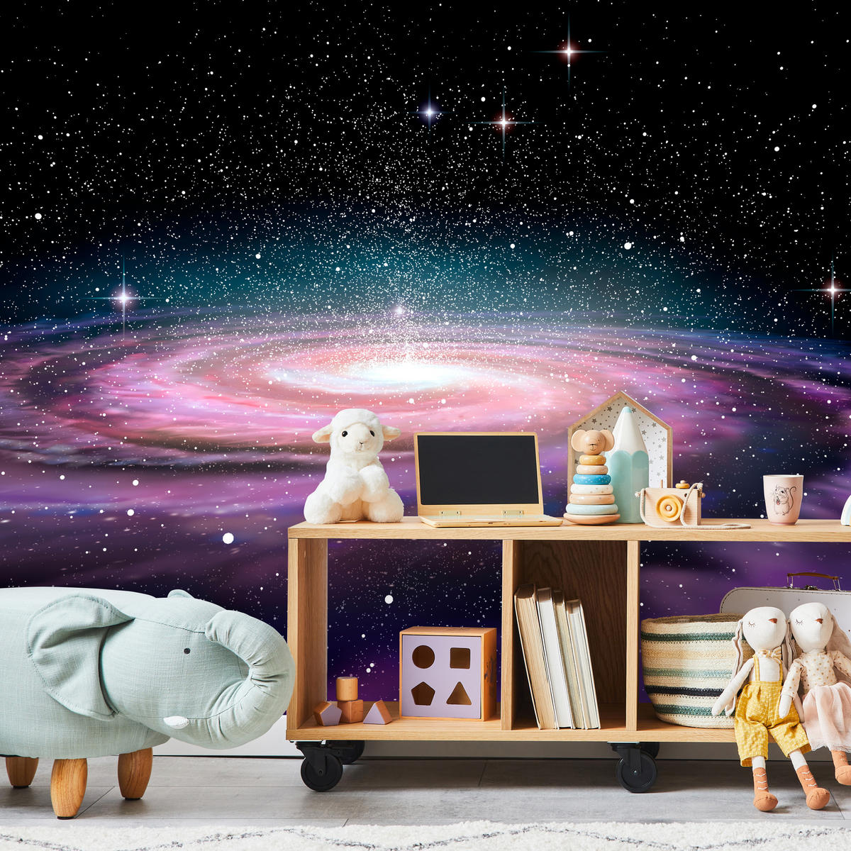 FOTOTAPETE für Jugendzimmer Spirale Sterne Galaxie Kosmos 400x280 - Violett/Schwarz, Papier (400/280cm) - Muralo