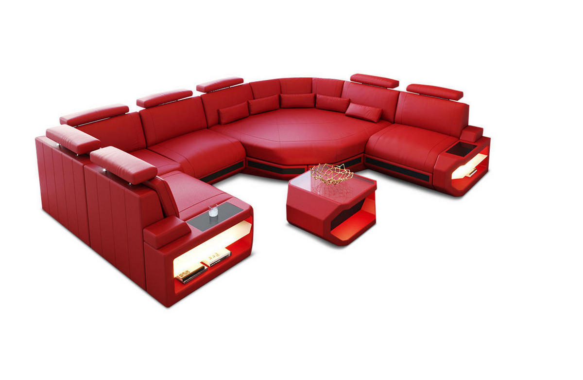 WOHNLANDSCHAFT Asti U Mini - Rot, Leder (352/93/280cm) - Sofa Dreams