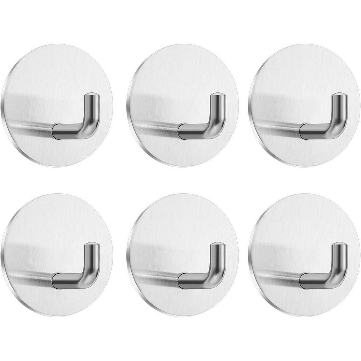 HAKEN 6-teiliges Set Edelstahl selbstklebend rund - Silberfarben, Metall (3/4.5/16.5cm)