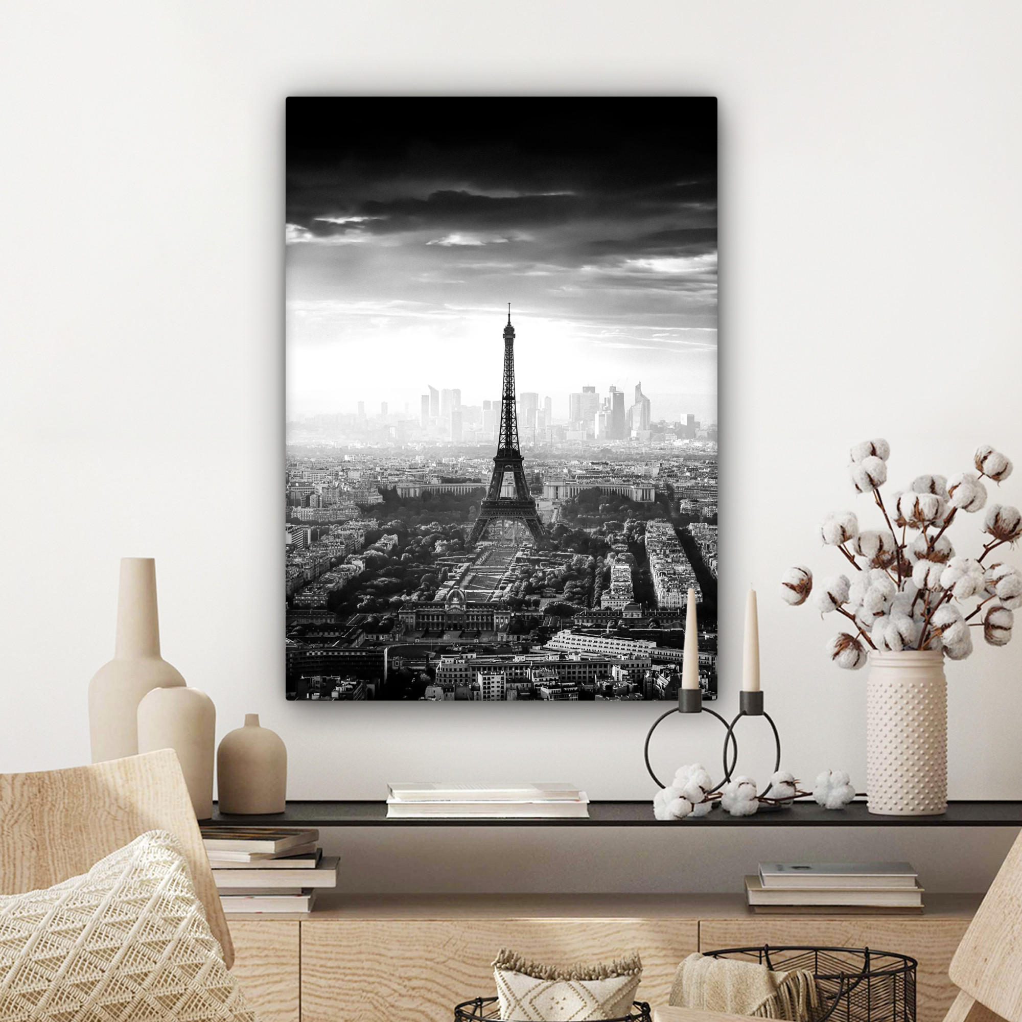LEINWANDBILD Paris - Skyline - Eiffelturm - Stadt - Wolken 60x80 cm - Dunkelgrau, Textil (60/80cm) - MuchoWow