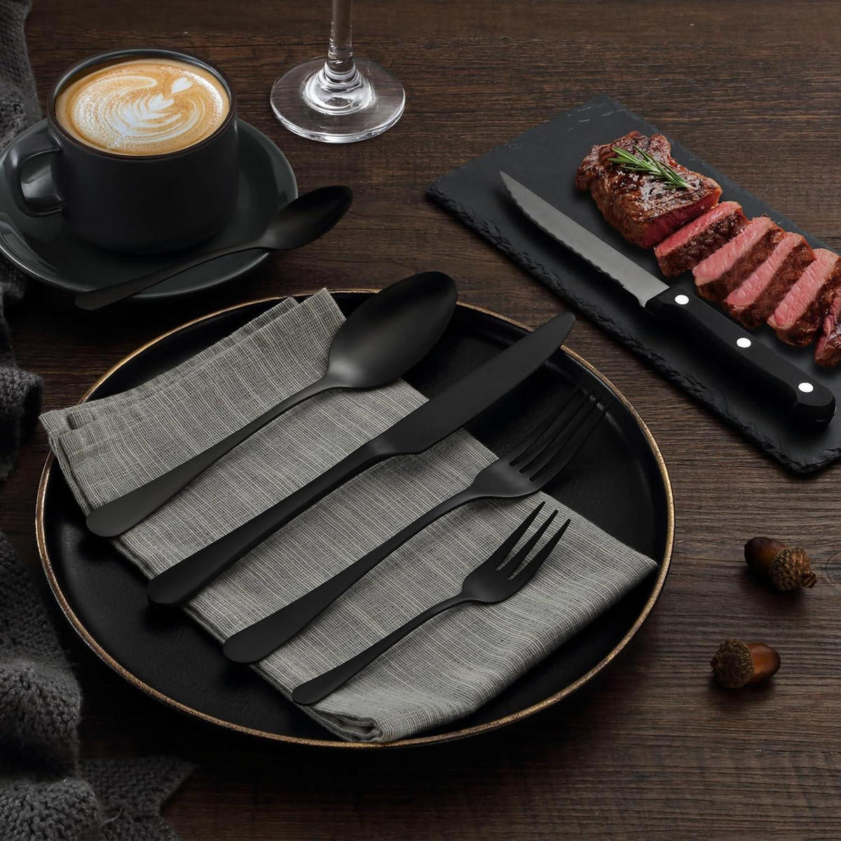 BESTECKSET 72-teilig Schwarz für 12 Personen - Schwarz, Metall