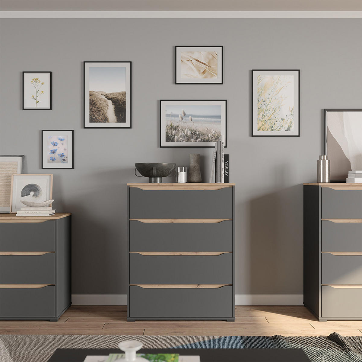 KOMMODE Ruben, Anthrazit/Artisan-Eiche, 80 x 100.7 cm - Anthrazit/Eiche Artisan, Holzwerkstoff (80/480/48cm) - Vicco