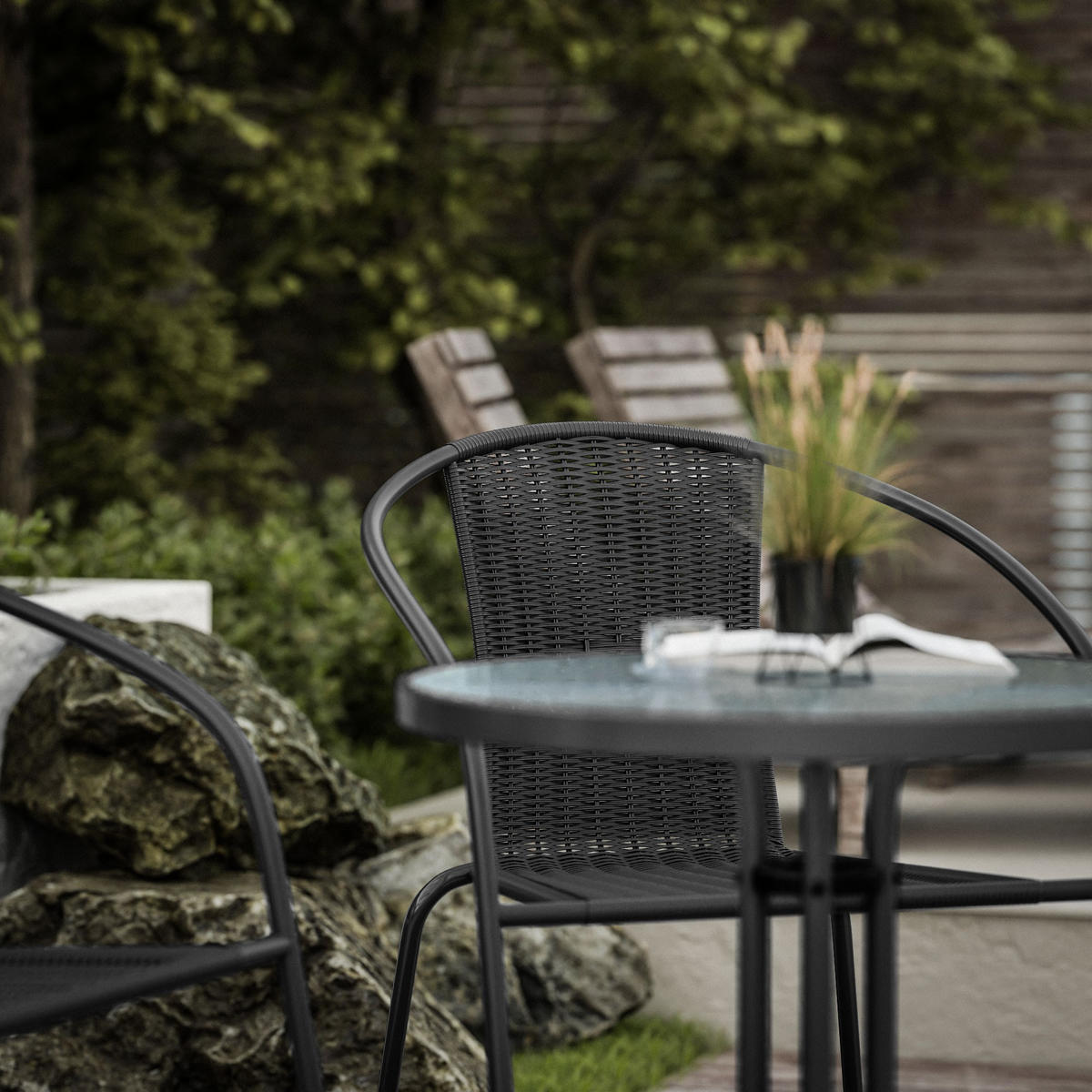 GARTENMÖBELSET aus Polyrattan - Grau, Kunststoff - Lookway