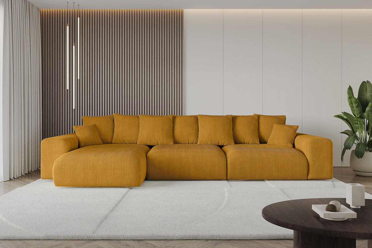 ECKSOFA Ottomane links ESKAR-L 364x176x84 Currygelb Cord - Currygelb/Schwarz, Holzwerkstoff/Kunststoff (364/176cm) - ALTDECOR