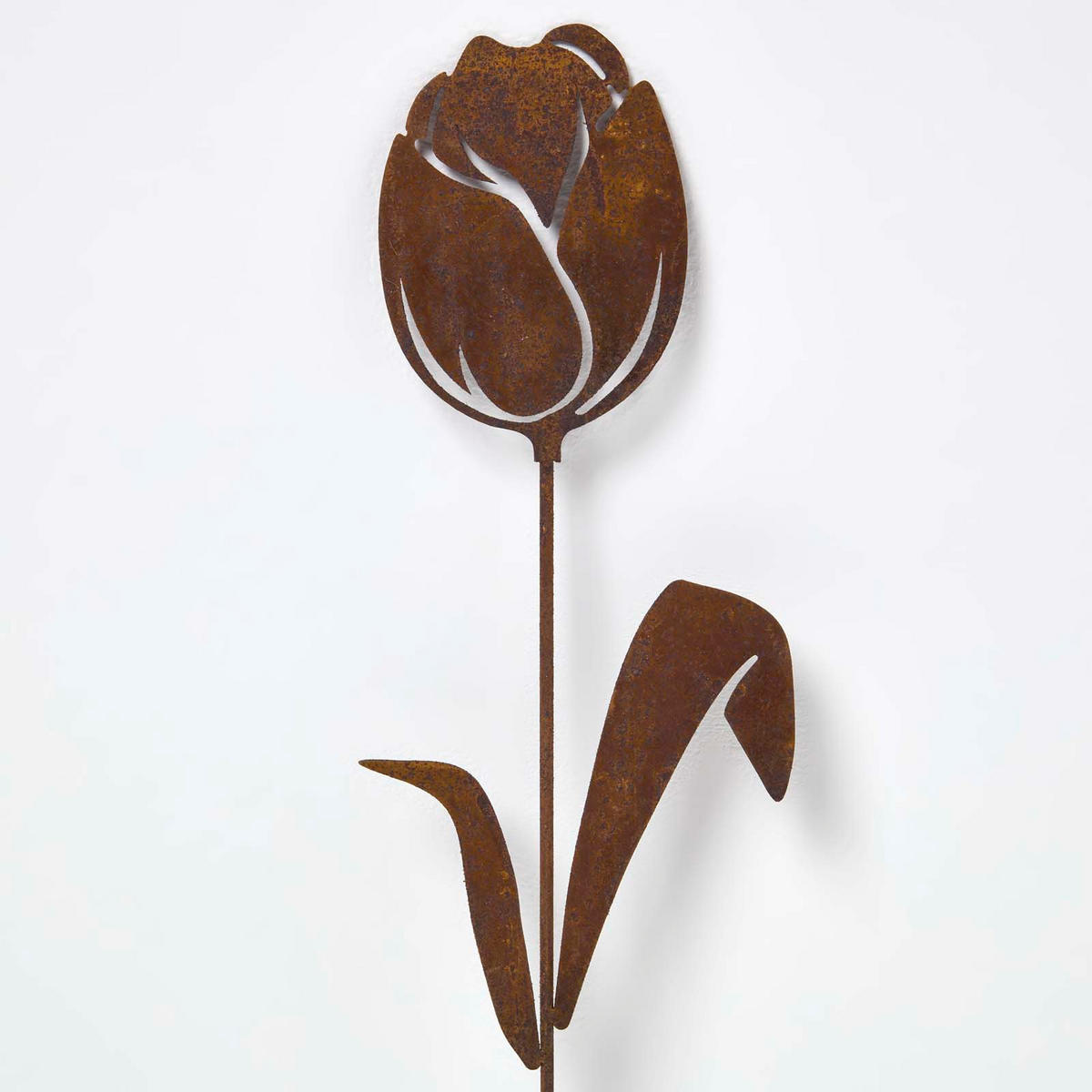 GARTENSTECKER Metall – 2er-Set Tulpen Gartendeko in Rostoptik - Dunkelbraun, Metall (37cm) - Homescapes