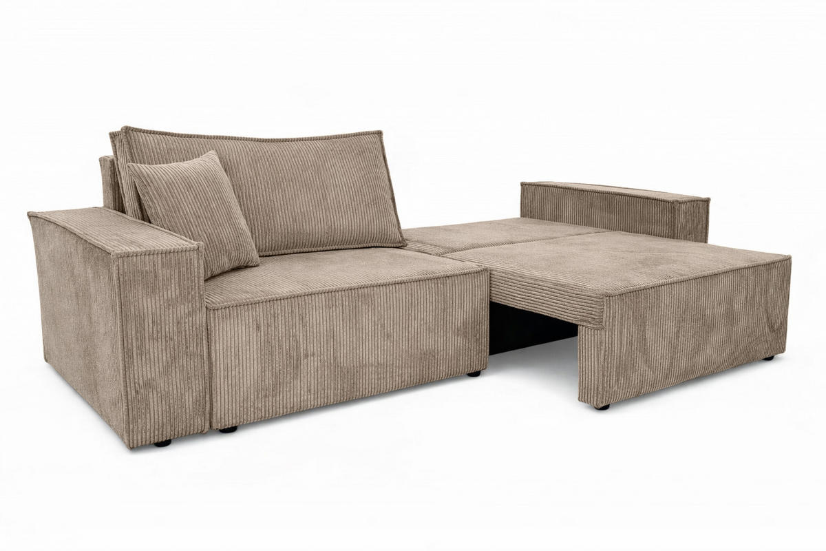 SOFA Mit Schlaffunktion Und Bettkasten, Cordstoff Poso, Dunkelbeige, BEST SCORNER - Beige, Holz (245/83/90cm) - Kaiser Möbel