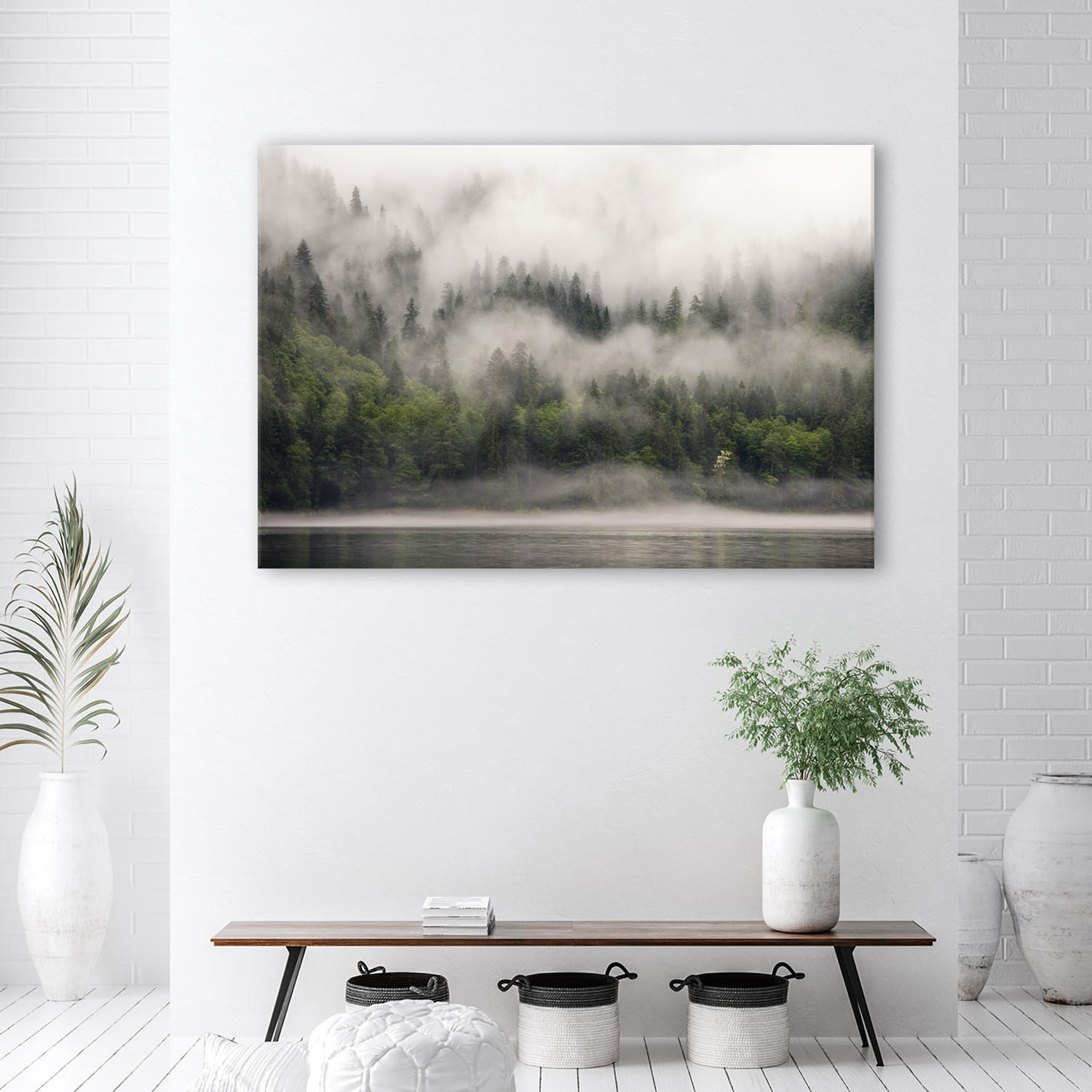 WANDBILD wald im nebel - Grün, Textil (60/40cm) - Feeby