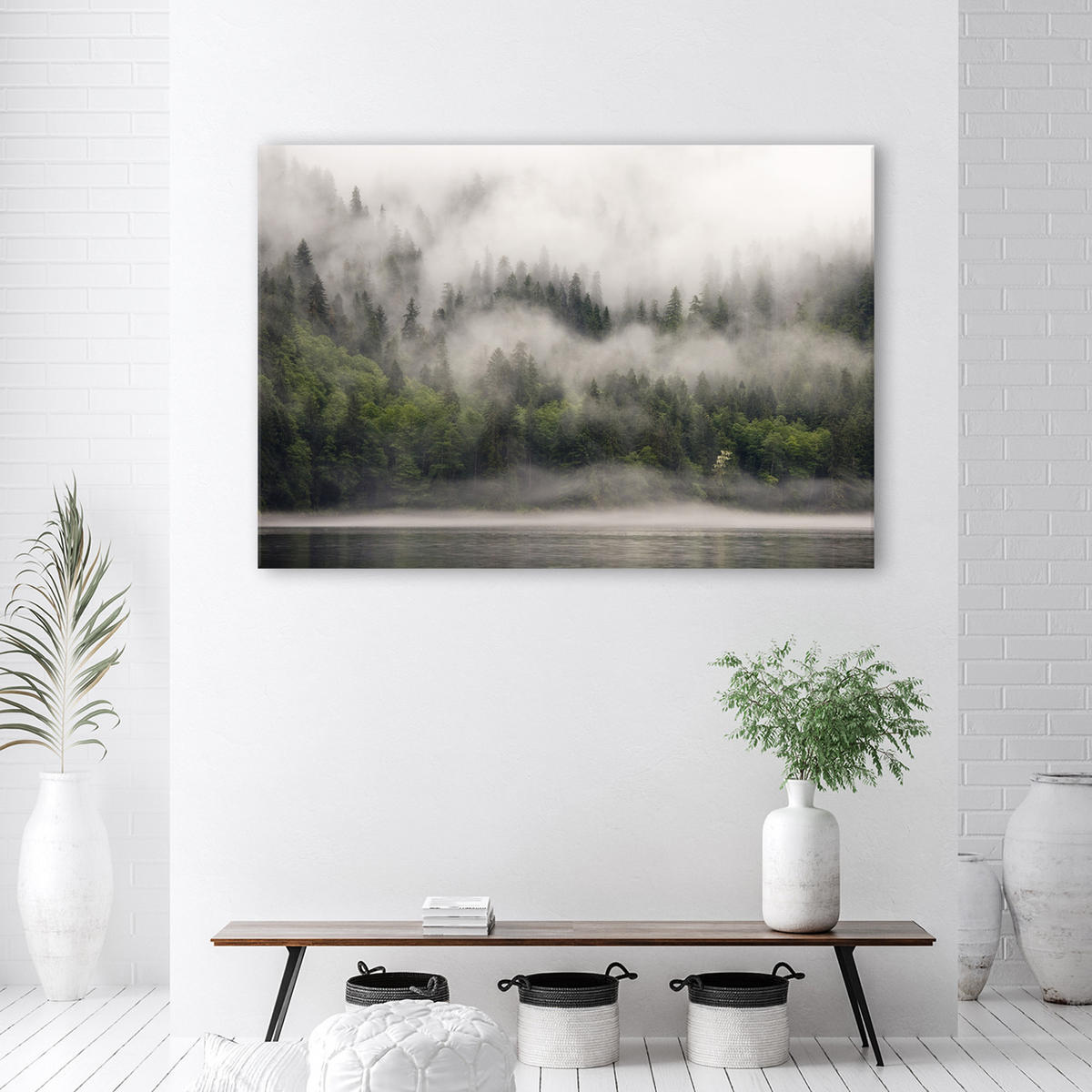 WANDBILD wald im nebel - Grün, Textil (60/40cm) - Feeby