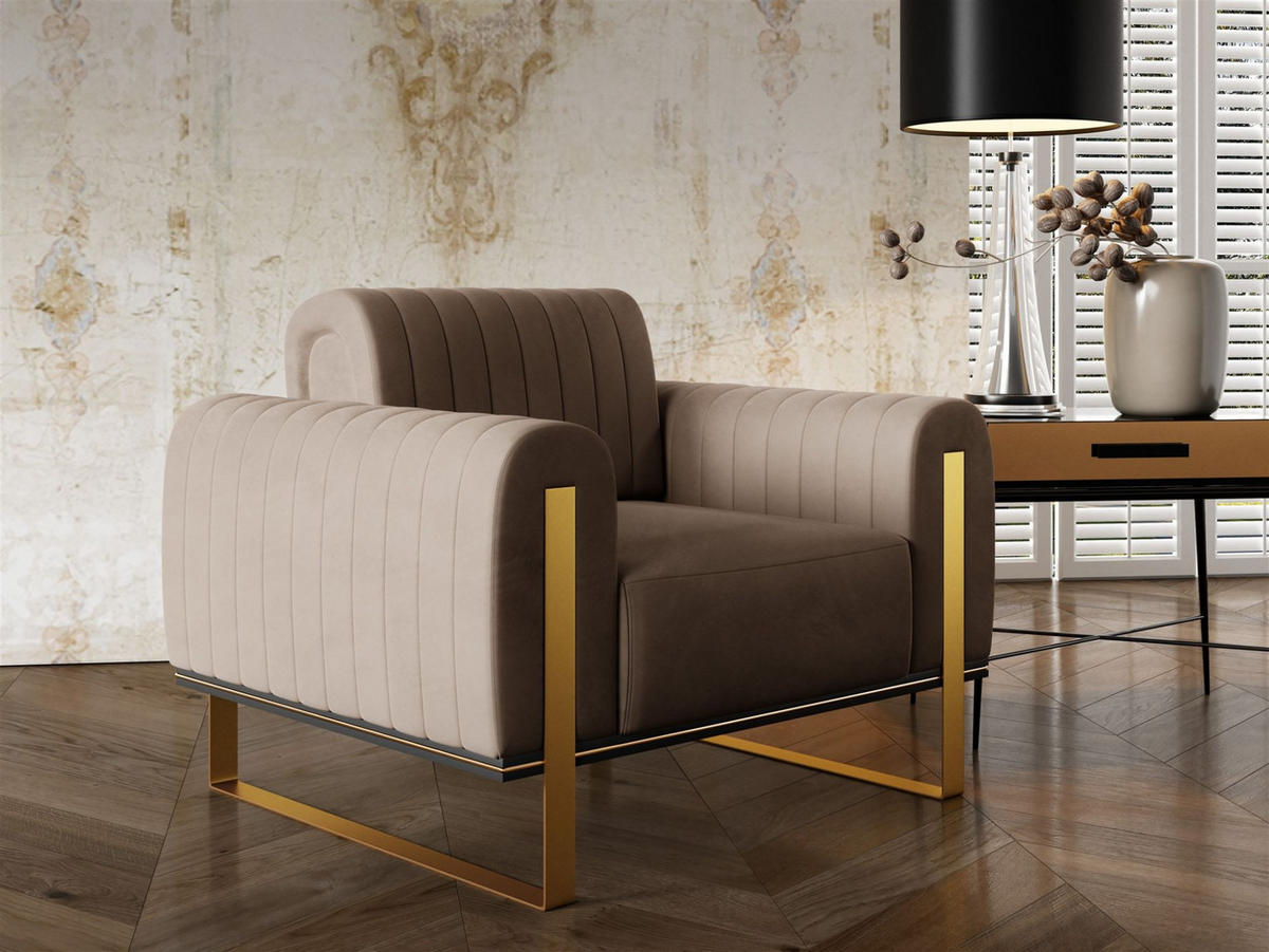 SOFASET Valerie 3-2-1 - Braun, Holzwerkstoff/Textil (228/79/90cm) - Fun Möbel
