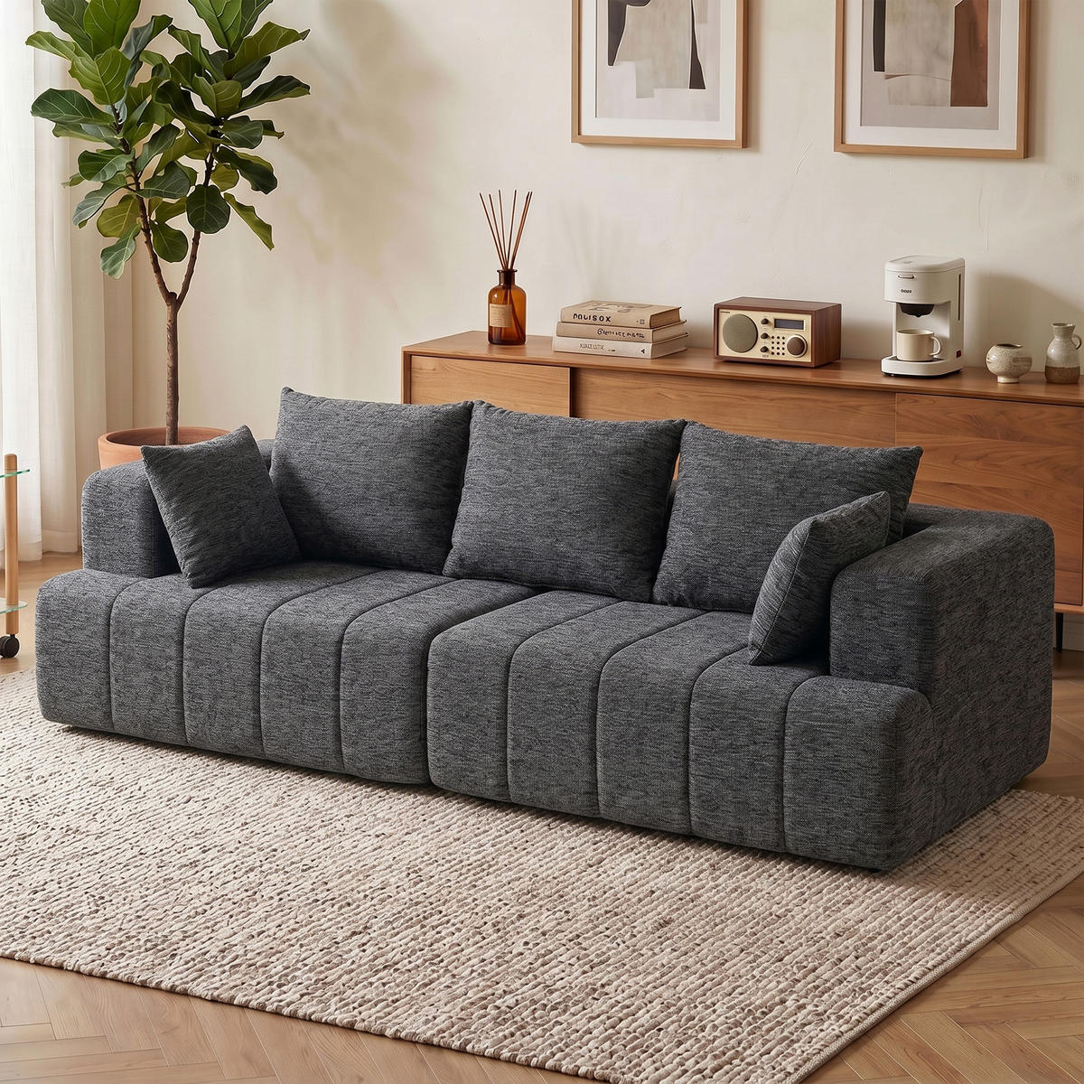 3-SITZER-SOFA Chenille (100 % Polyester) Grau - Grau, Textil (104/87/248cm) - HOMCOM