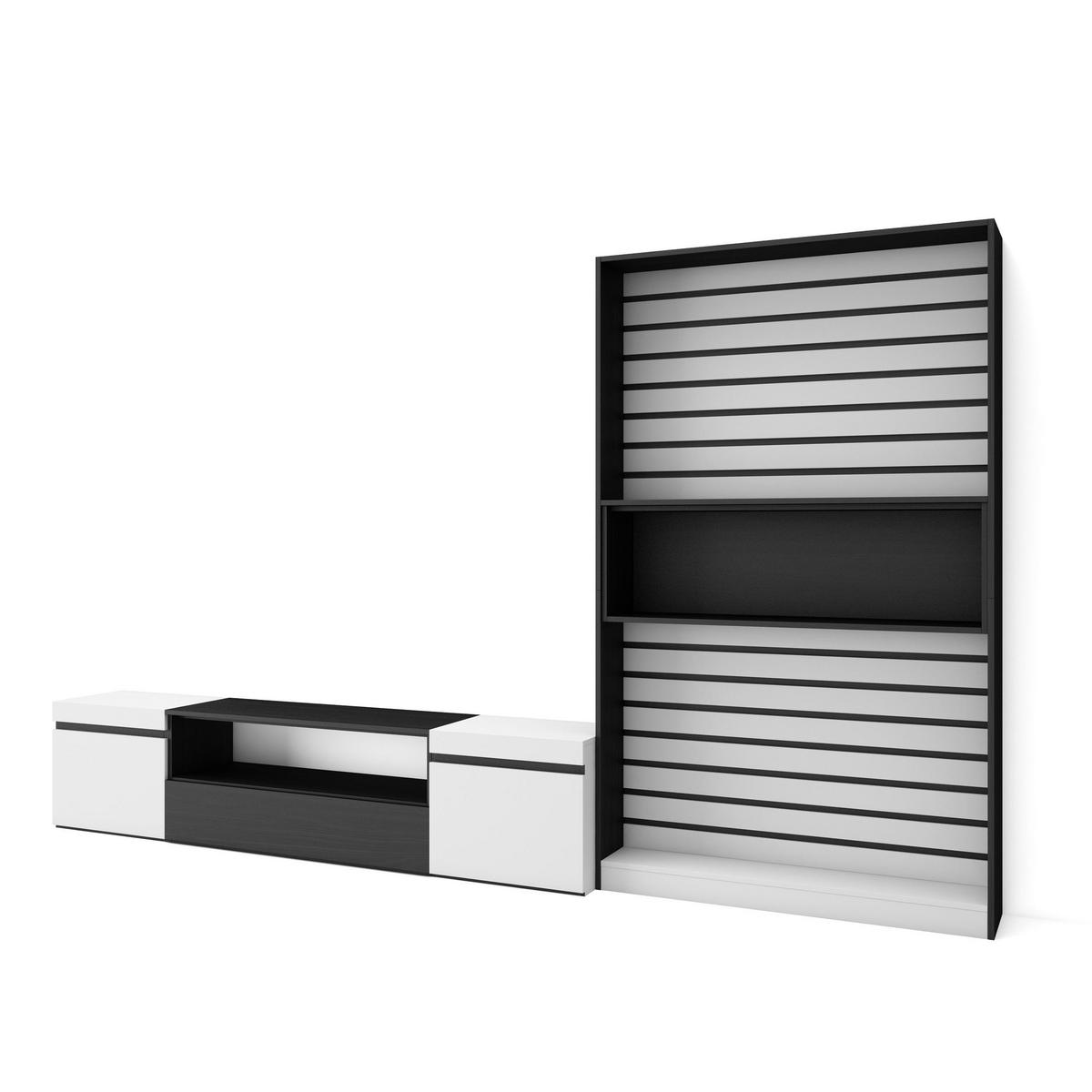 WOHNWAND Wohnzimmer, weiß und schwarz, 310/35/186cm - Schwarz/Weiß, Holzwerkstoff (310/186/35cm) - Skraut Home