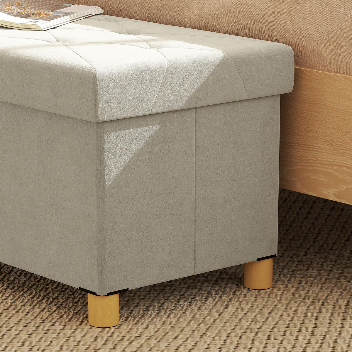 TRUHENBANK DE-16446 klappbar mit Stauraum Creme - Creme, Textil (76/38/38cm) - ComfortXL