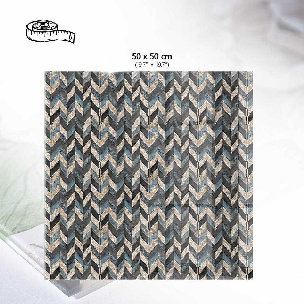 TISCHPLATTE 50x50 cm – Chevron-Muster - Braun, Glas (50/50/0.4cm) - Wallfluent