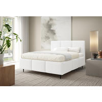 POLSTERBETT VALERIO mit Beinen mit Bettkasten, Bett 140x200,Doppelbett,Lattenrost,Boxspringbett-Optik,ohne Matratze,Schlafzimmer-Weiß - Weiß, Holz (140/200cm) - Furnistar