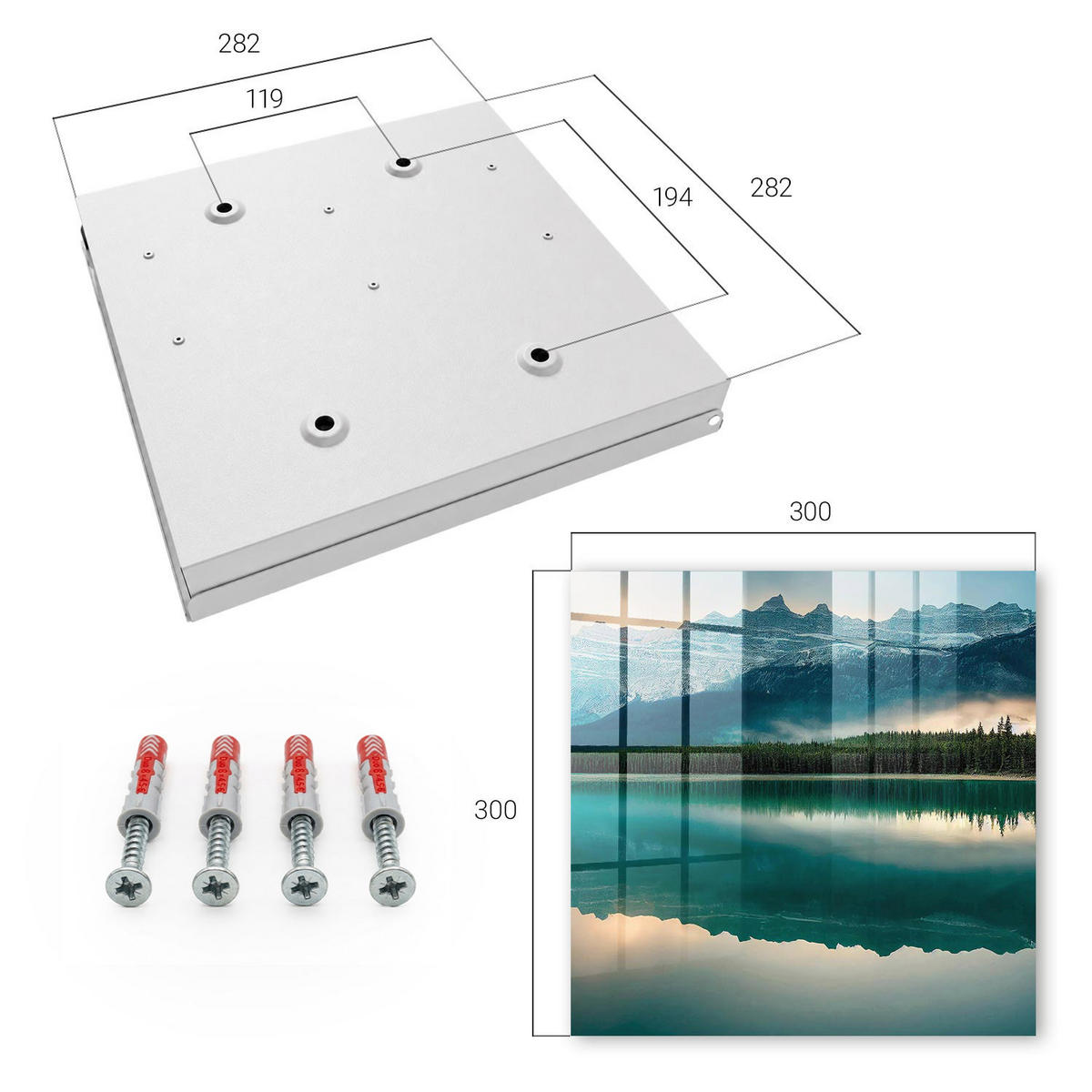 SCHLÜSSELBOX Weiß 30x30 cm – Türöffnung nach rechts - Spiegelung des Berges - Grün, Metall (30/30/5cm) - TULUP