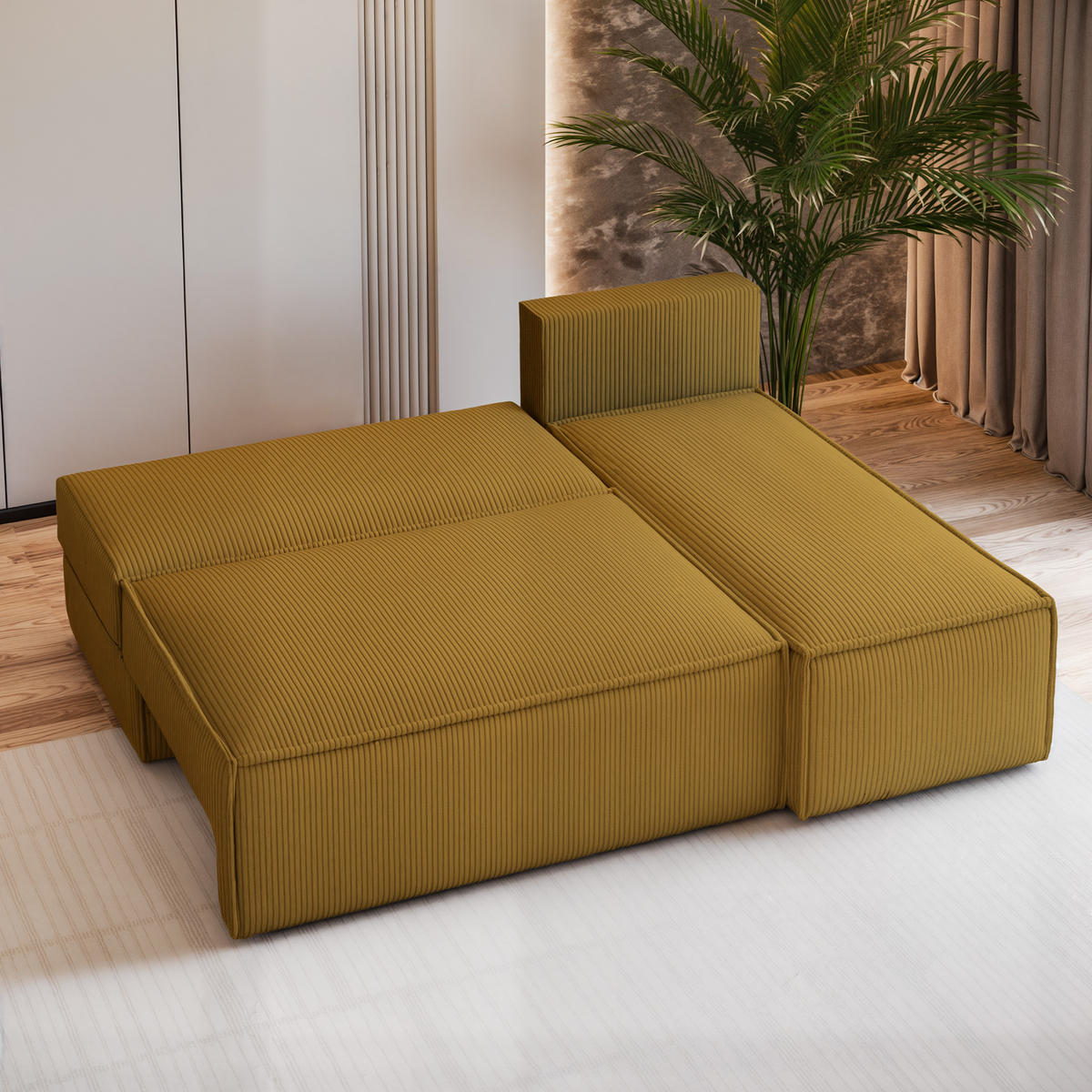 ECKSOFA BRISO P Gelb Kordstoff mit Schlaffunktion - Gelb, Holz (200/140cm) - MASSENO