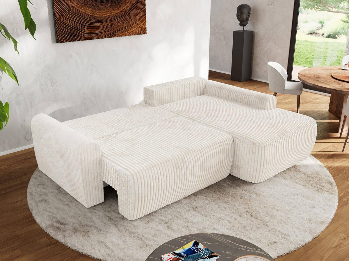 ECKSCHLAFSOFA CUBO L Creme Cord - rechts - Creme/Schwarz, Kunststoff/Textil (187/273cm) - MKS
