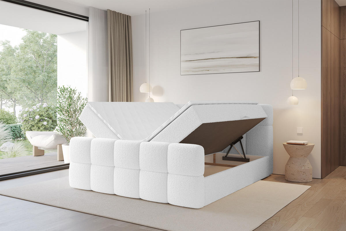 BOXBETT mit Matratze H3 - FAMA-Z - 160x200 cm Weiß Quelle - Weiß, Holzwerkstoff (160/200cm) - ALTDECOR