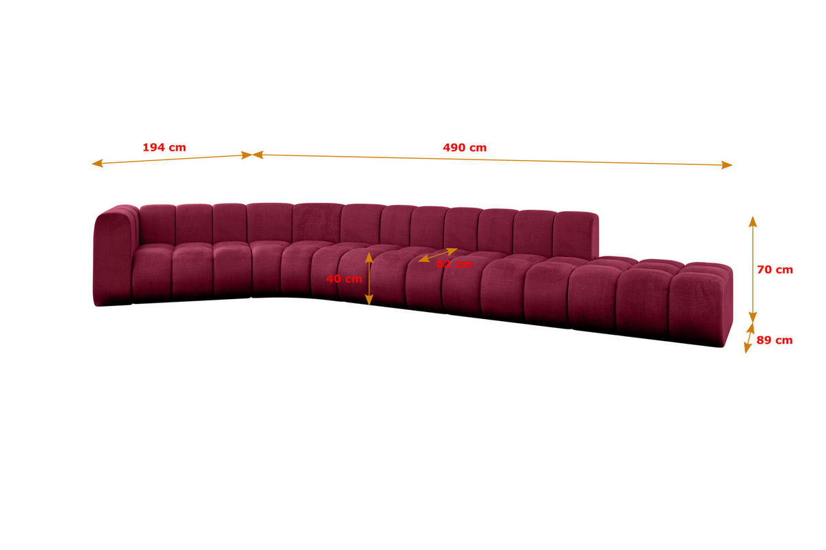 ECKSOFA modulares Sofa Tilmo-L2 - 490x194x70 cm Bordeauxrot - Bordeaux, Holzwerkstoff/Textil (490/194cm) - ALTDECOR