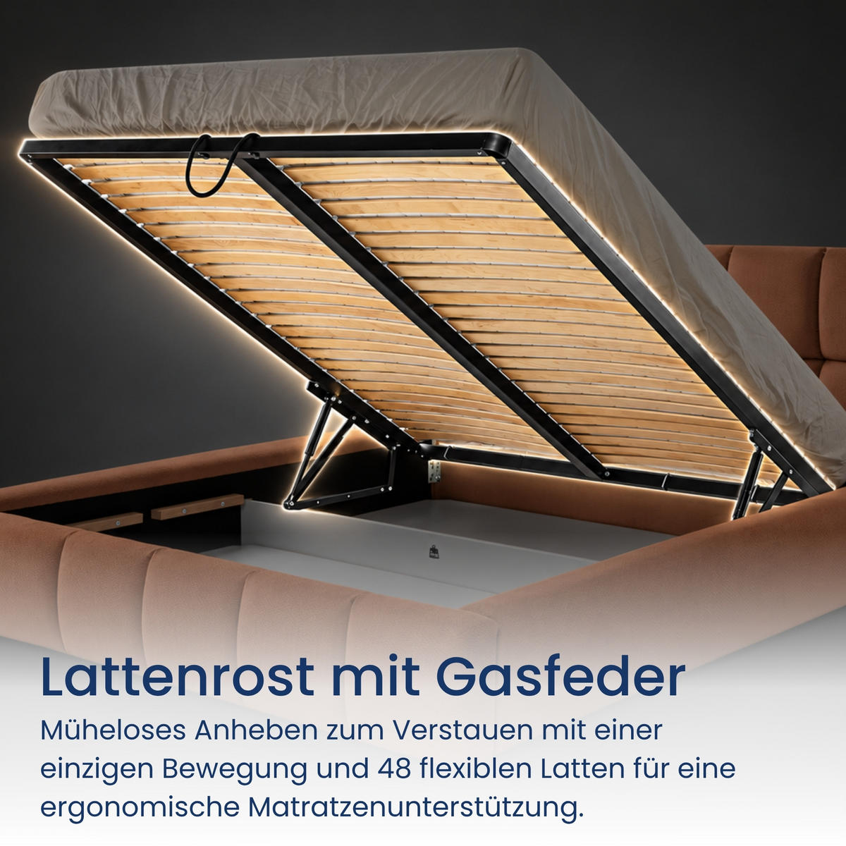 POLSTERBETT mit Stauraum 180x200 cm in Rost - Rostfarben, Textil (180/200cm) - Home Collective