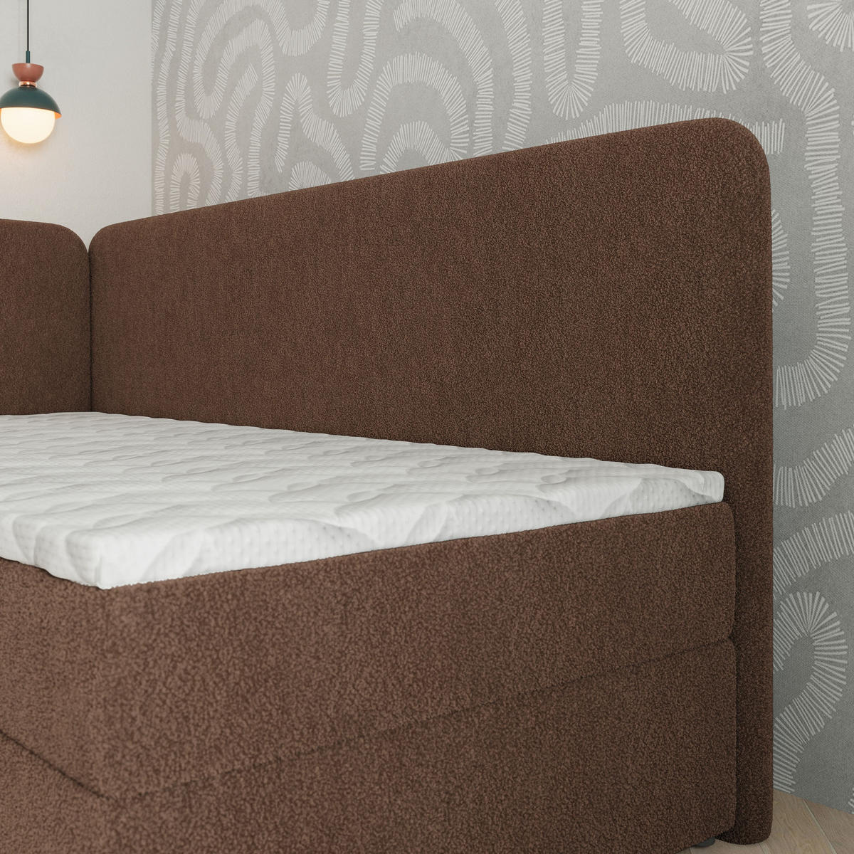 BOXBETT GINA 80x200 cm mit Matratze und Topper, H2+H3 - Braun - Braun, Holz (80/200cm) - MASSENO