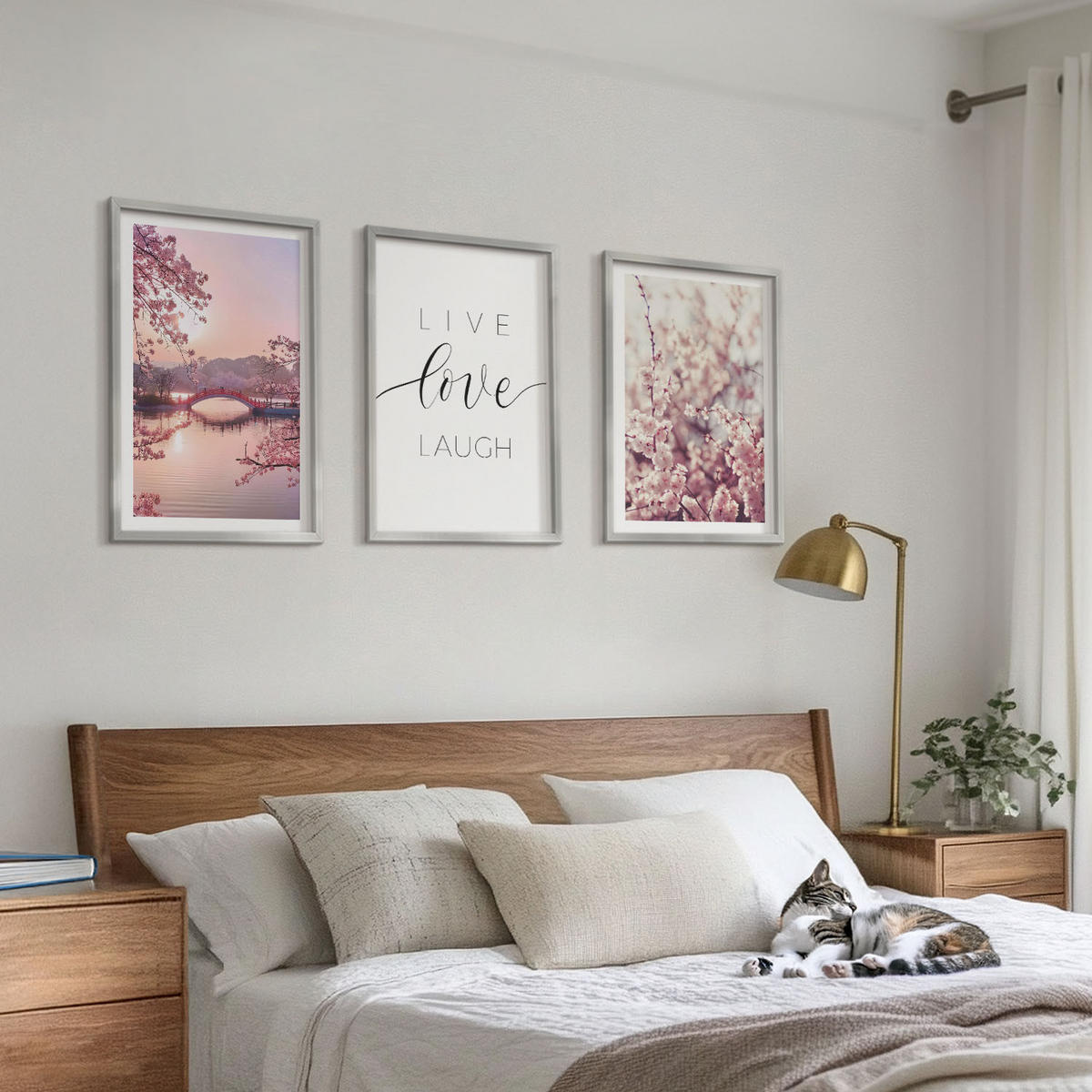 WANDBILDER 3er Set - 40x60 cm Silberner Rahmen - Blumenbrücken-Inschriftenmotiv - Silberfarben, Kunststoff (40/60cm) - ArtPrintCave