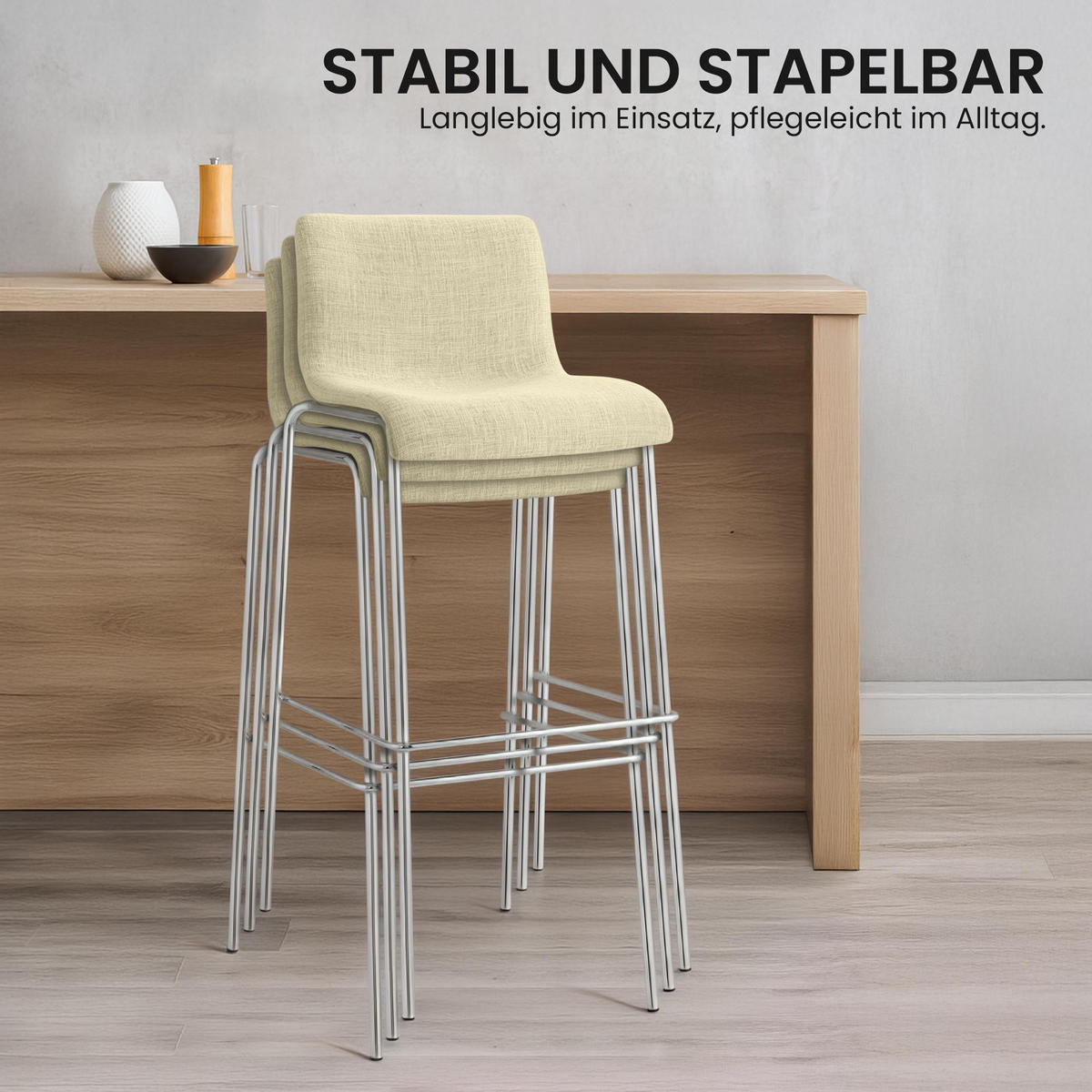 BARHOCKER Stoff Creme - Chromfarben/Creme, Textil/Metall (43/100/48cm) - CLP