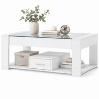 COUCHTISCH aus Spanplatte 100x50x40 cm Weiß mit Glasplatte, 2 Schubladen und Stauraum - Weiß, Holzwerkstoff (100/50/40cm) - IVMEU