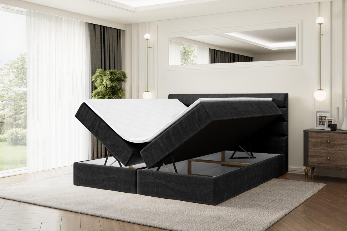 BOXBETT mit Matratze H4 und Lattenrost - CELESTIA - 140x200 cm - H4 - Schwarz - Schwarz, Holzwerkstoff (140/200cm) - ALTDECOR