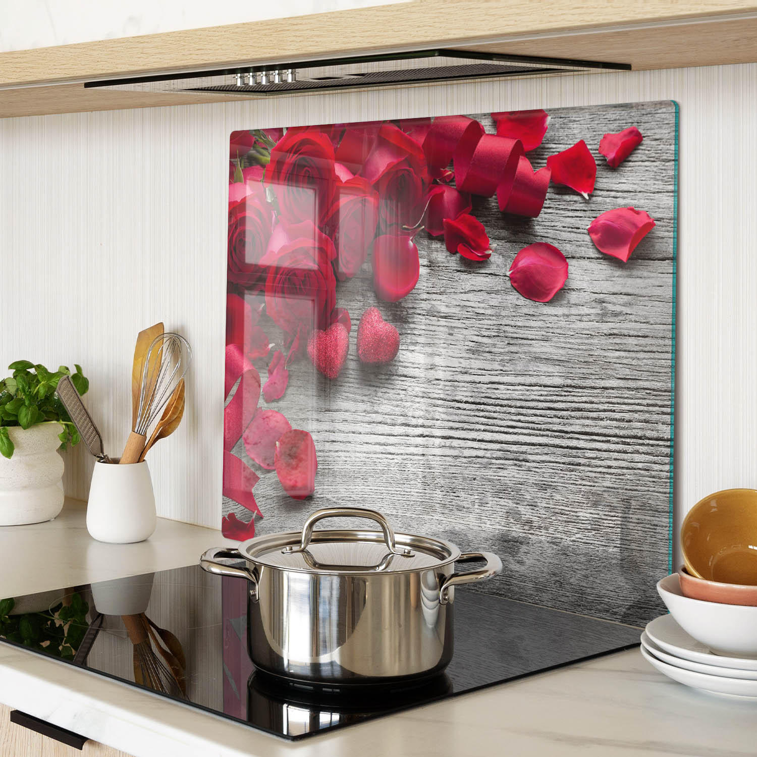 GLASPLATTE 60x52 cm Rote Rosen - Rot, Glas (60/0.4/52cm) - TULUP