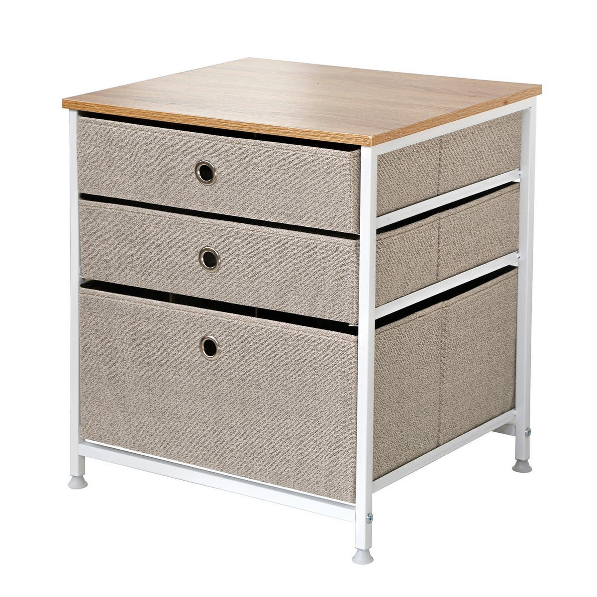 KOMMODE mit 3 Schubladen aus hellem Vliesstoff - L48 cm - Weiß, Holzwerkstoff (40/51/48cm) - Calicosy