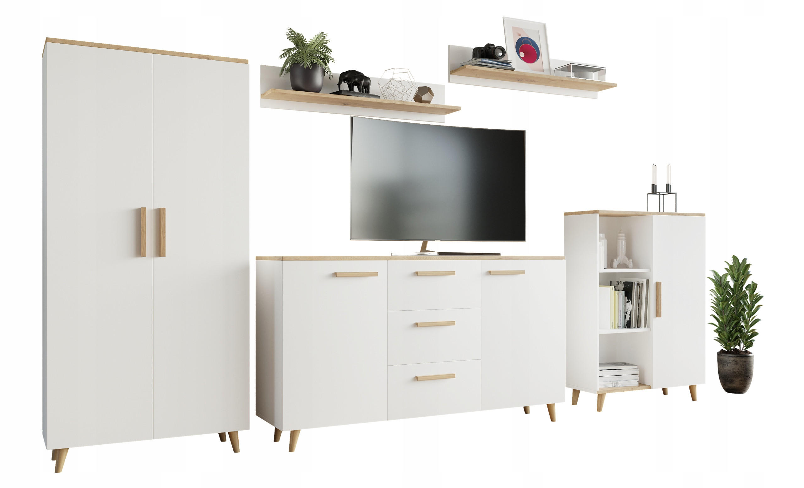 WOHNWAND MALMO 5-teilig Weiß-Artisan Eiche - Multicolor, Holzwerkstoff (150/75/40cm) - Matkam Möbel