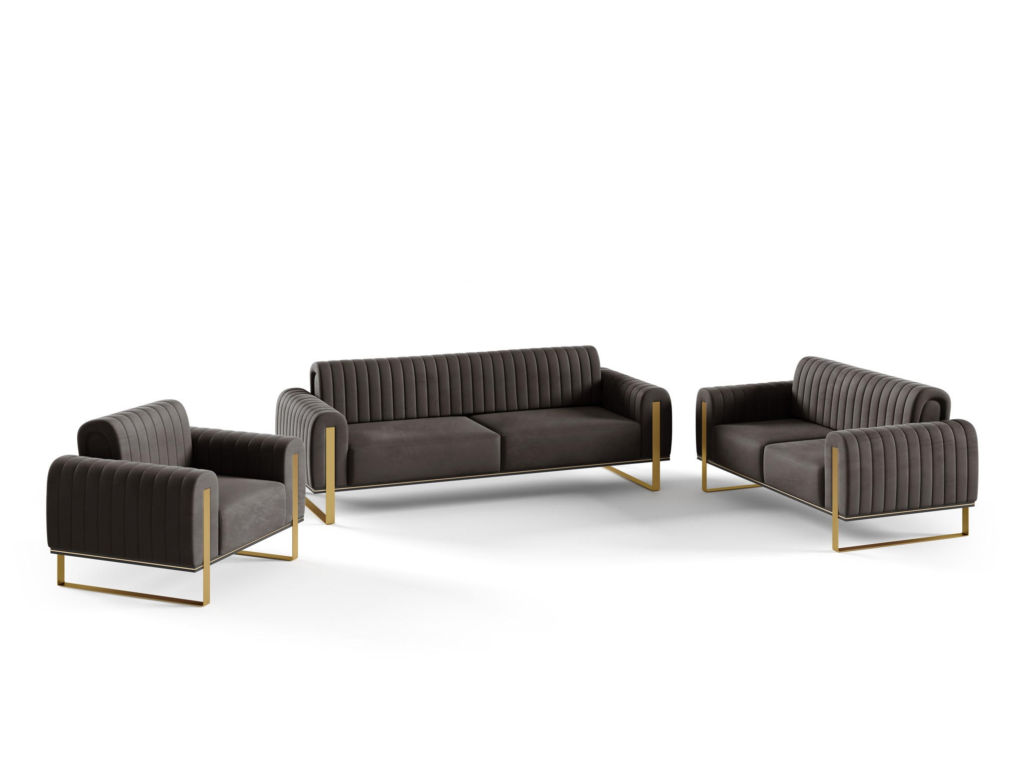 SOFASET Valerie 3-2-1 - Schwarz, Holzwerkstoff/Textil (228/79/90cm) - Fun Möbel