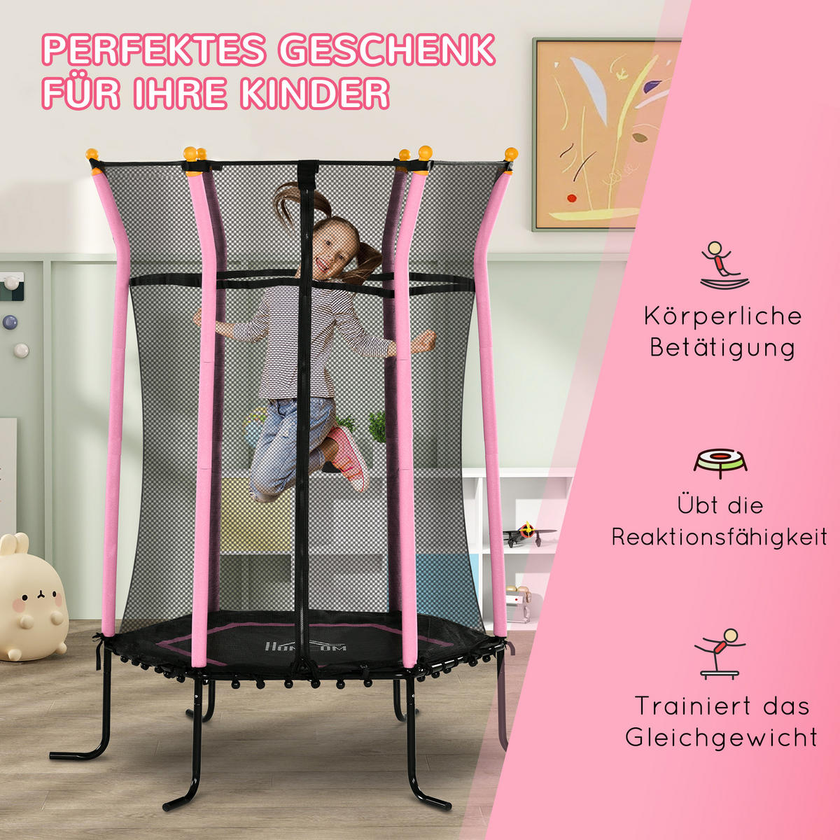 KINDER Trampolin Ø163,5 cm, Trampolin für Kinder 3-10 Jahre, Gartentrampolin - Rosa, Kunststoff/Metall (163.5/163.5cm) - HOMCOM