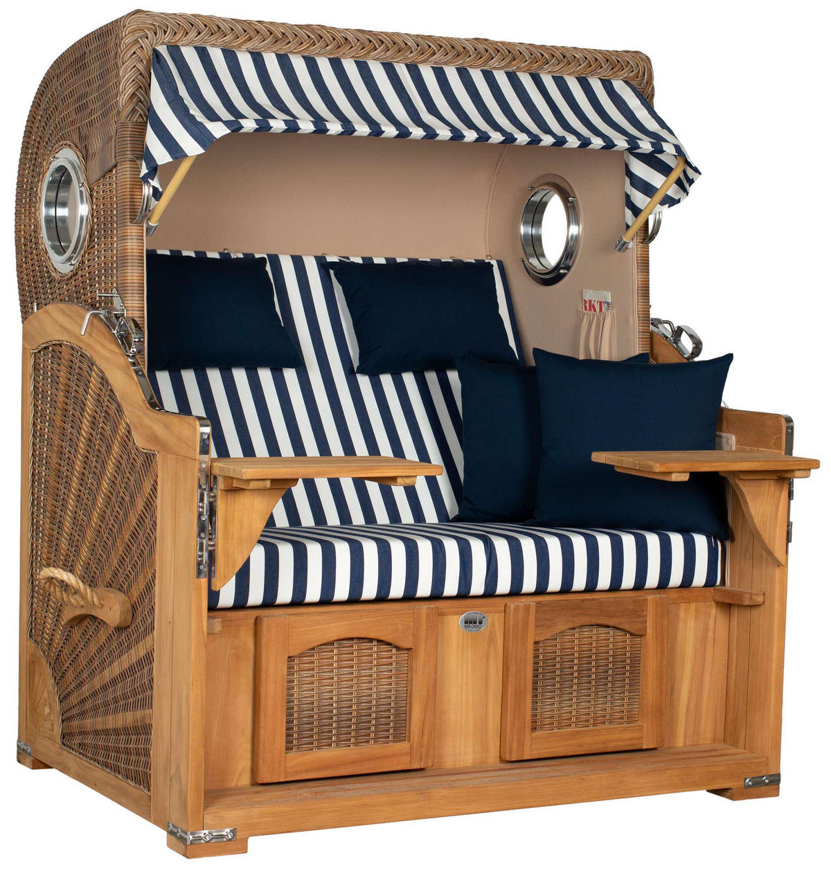 STRANDKORB XXL Düne Grande Teak Banana - Blau/Braun, Metall (142/170/95cm) - Mr. Deko